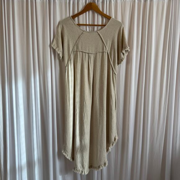 Umgee Dresses & Skirts - UMGEE Linen Blend Dress Oatmeal High Low Hem Pockets Boho Lagenlook Cover Up
